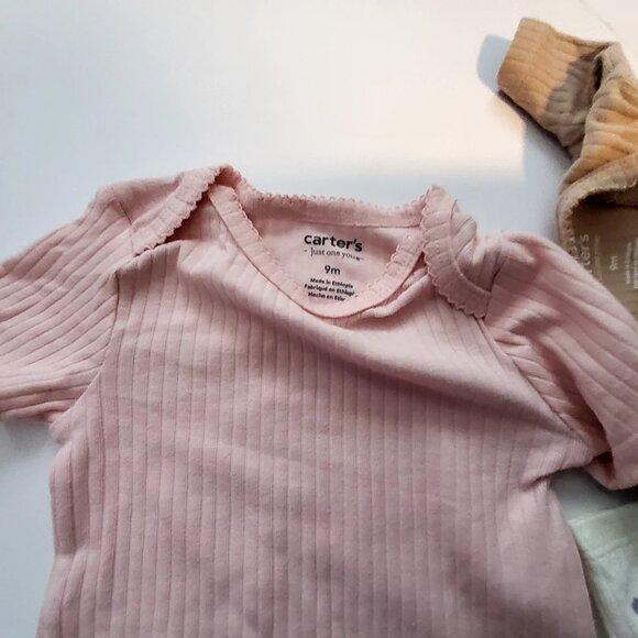 Carters Baby Onesies Set Of 3 - 9M Pink White & Brown Ribbed Cotton Short sleeve - Picture 8 of 9